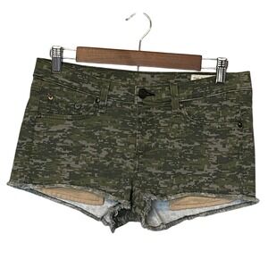 Rag & Bone Womens Camo Micro Mini Cut Off Shorts Size 26 Green Festival Grunge